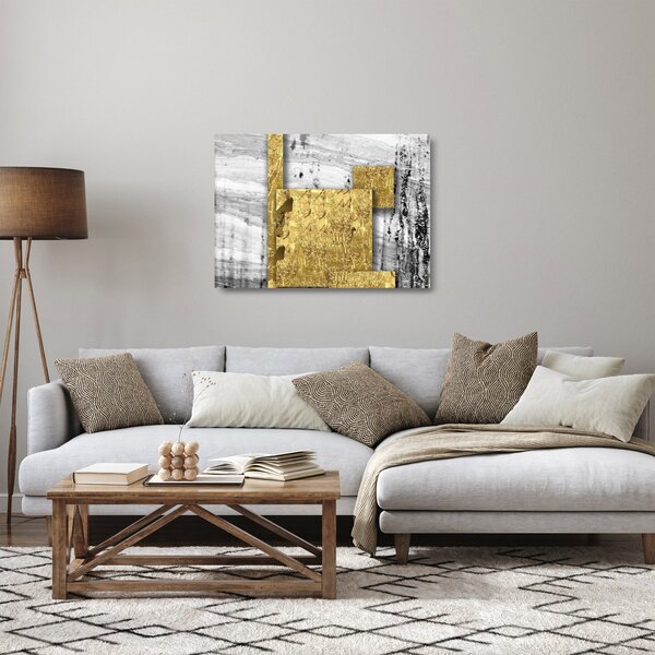 Tablou pe sticlă - Pătrate de aur N⁰1 (70x50 cm)