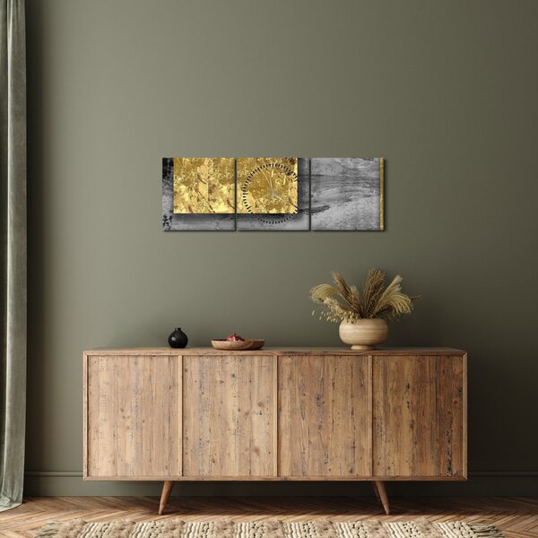 Tablou - Pătrate de aur N⁰2 (cu ceas) (90x30 cm)