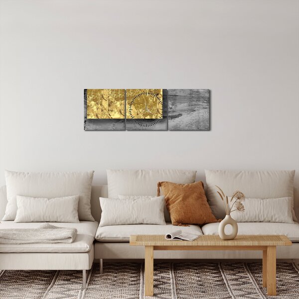 Tablou - Pătrate de aur N⁰2 (cu ceas) (90x30 cm)