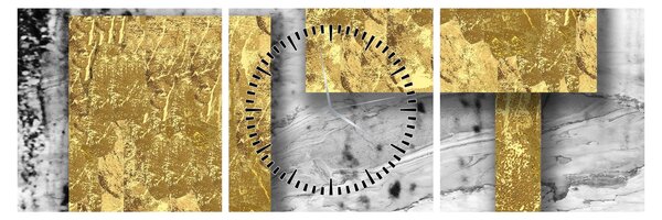 Tablou - Pătrate de aur N⁰3 (cu ceas) (90x30 cm)