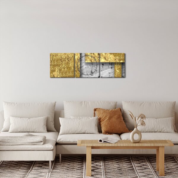 Tablou - Pătrate de aur N⁰3 (cu ceas) (90x30 cm)