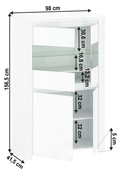 Vitrina LINGO, alb, PAL laminat, sticla, 98x42x157 cm