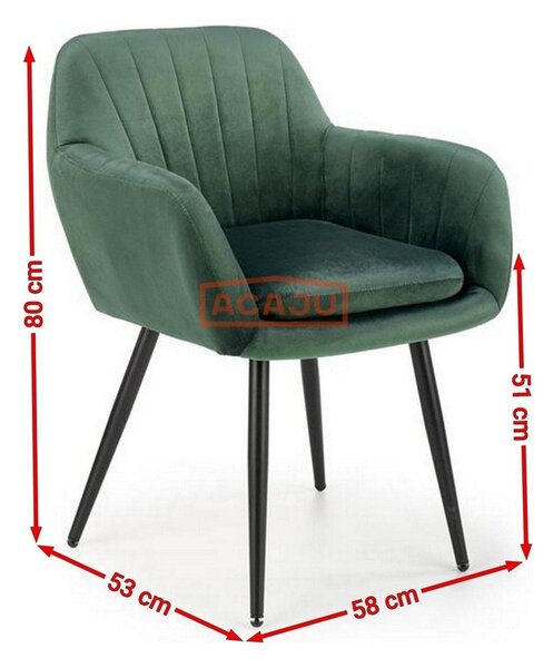 Scaun K429, verde/negru, stofa catifelata/metal, 58x53x80 cm