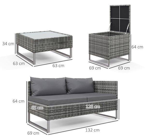 Outsunny Set de Gradina 4 Bucati cu 2 Canapele 2 Locuri, Masuta de Cafea si Masuta Inalta cu Lada, Set Masute si Scaune de Gradina
