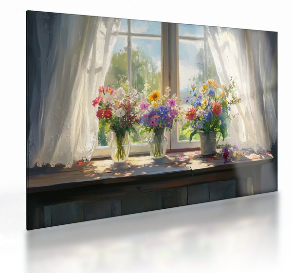 Tablou pe sticlă - Buchet la fereastră (70x50 cm)