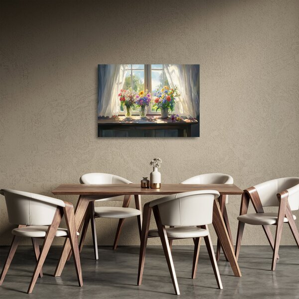 Tablou pe sticlă - Buchet la fereastră (70x50 cm)
