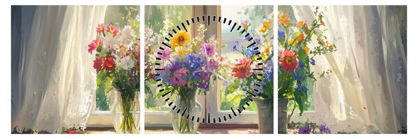 Tablou - Buchet la fereastră (cu ceas) (90x30 cm)