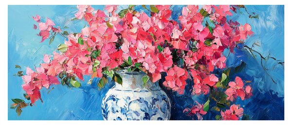 Tablou - Vază cu flori roz (120x50 cm)