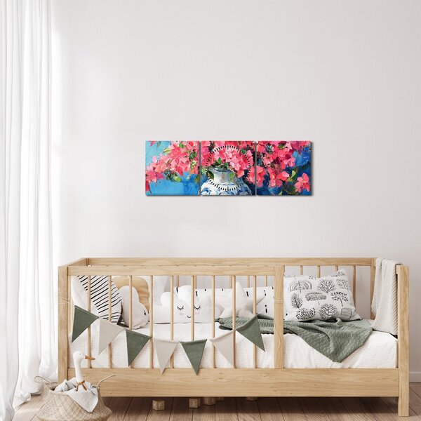 Tablou - Vază cu flori roz (cu ceas) (90x30 cm)