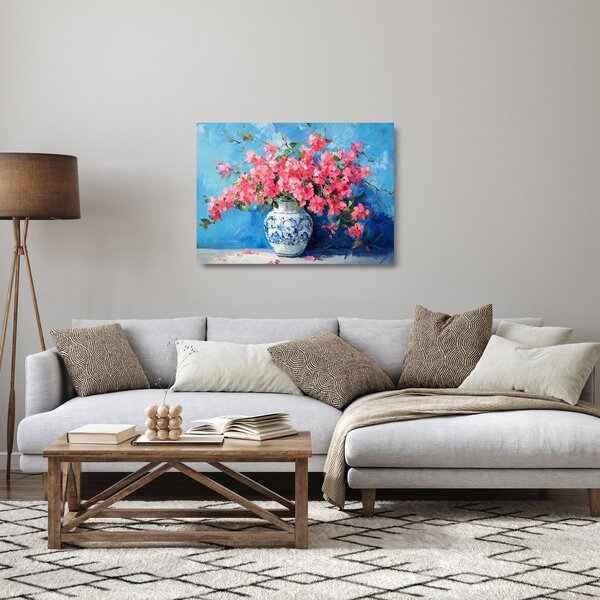 Tablou pe sticlă - Vază cu flori roz (70x50 cm)