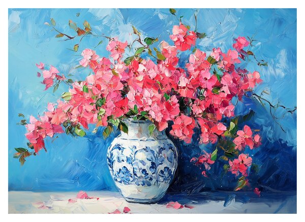 Tablou pe sticlă - Vază cu flori roz (70x50 cm)