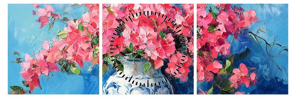 Tablou - Vază cu flori roz (cu ceas) (90x30 cm)