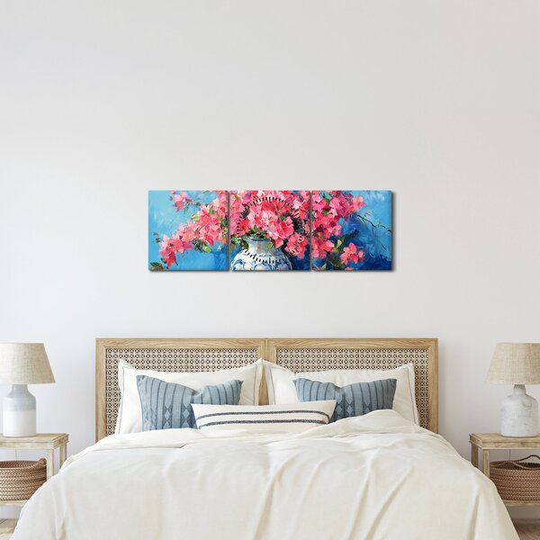 Tablou - Vază cu flori roz (cu ceas) (90x30 cm)