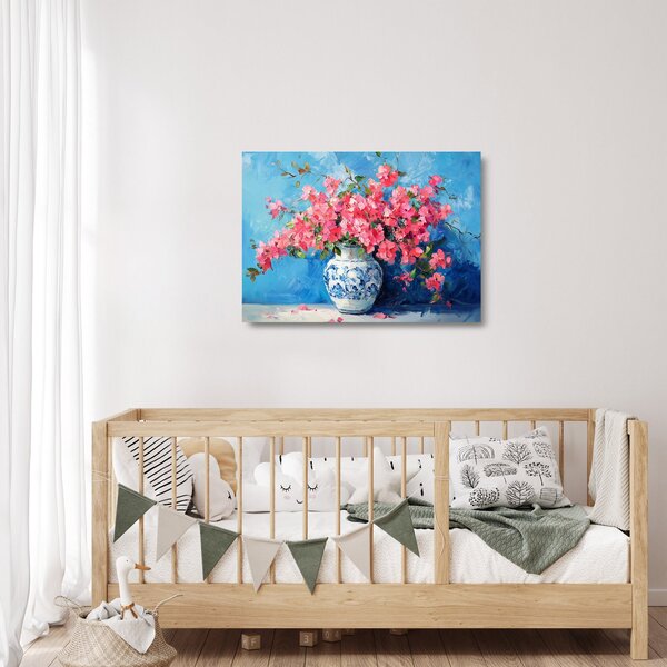 Tablou pe sticlă - Vază cu flori roz (70x50 cm)