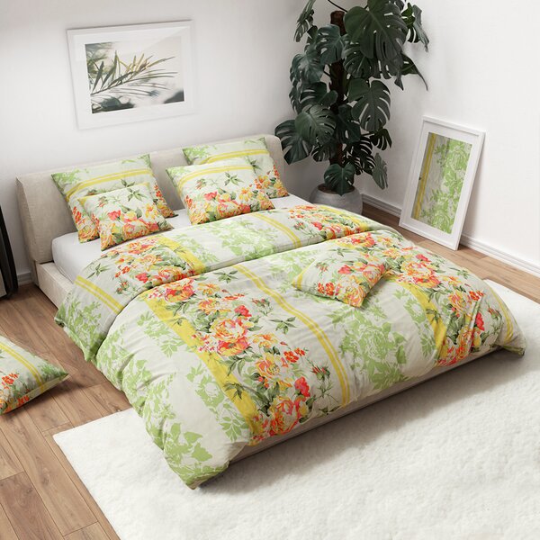 Lenjerie de pat din bumbac FLORI SI FRUNZE galben Dimensiune lenjerie de pat: 80 x 80 cm | 135 x 200 cm