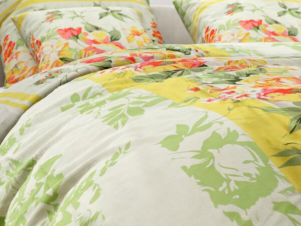 Lenjerie de pat din bumbac FLORI SI FRUNZE galben Dimensiune lenjerie de pat: 80 x 80 cm | 135 x 200 cm