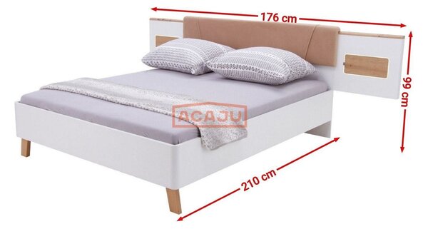 Cadru pat OLINDA 160x200, alb/maro, cu panouri laterale si iluminare l
