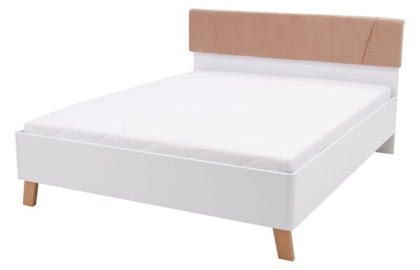 Cadru pat OLINDA 160x200, alb/maro, cu panouri laterale si iluminare l