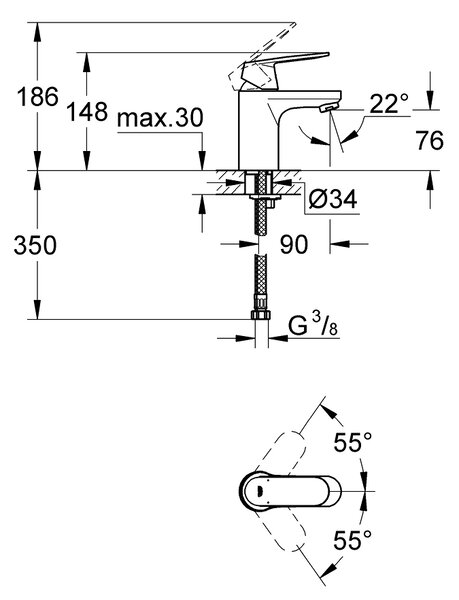 Grohe Eurosmart Cosmopolitan baterie lavoar stativ StarLight Chrome 32824000