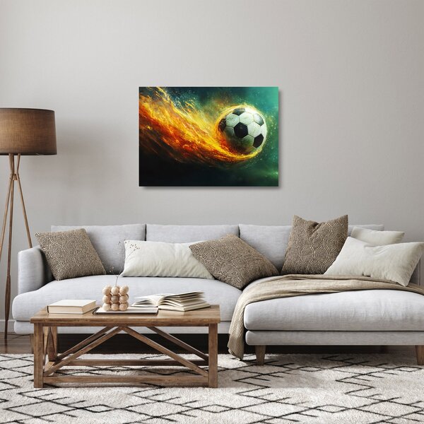 Tablou pe sticlă - Minge de Fotbal în Zbor (70x50 cm)