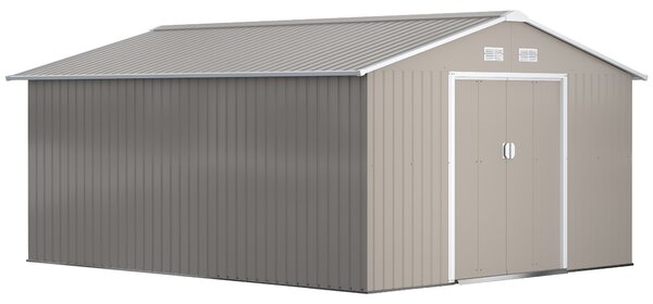 Outsunny Magazie de Gradina cu Usi Duble Glisante si Acoperis Inclinat, Sopron de Gradina din Otel si PP, 3.4x4x2m, Gri