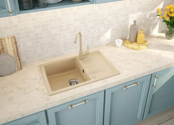 Deante Leda, chiuveta blat granit 670x440x164 mm W/O, 3.5" + sifon, 1 camera, nisip, ZRD_7113
