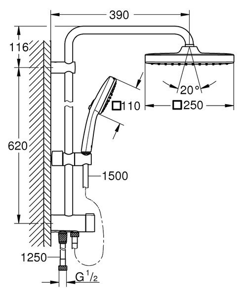 Grohe Vitalio Comfort set de duș perete cu duș de ploaie negru 266982431