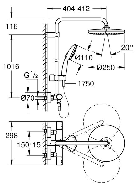 Grohe Vitalio Start System set de duș perete cu termostat cu duș de ploaie negru 266772431