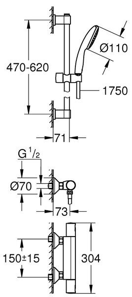 Grohe Precision Start set de duș perete cu termostat negru 345972431