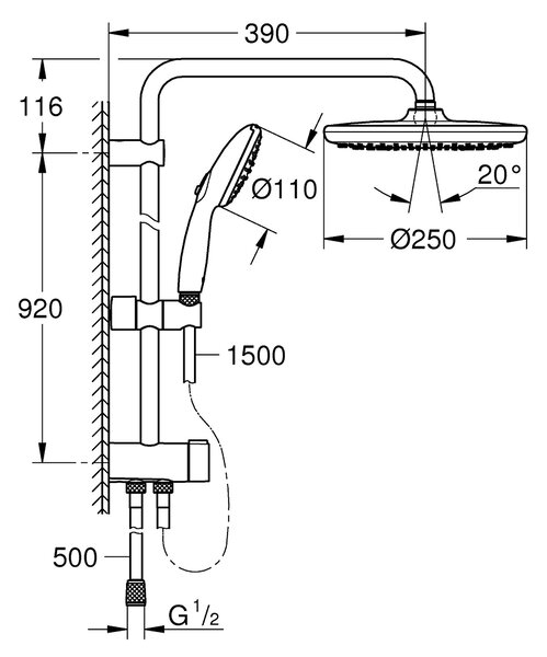 Grohe Vitalio Start System set de duș perete cu duș de ploaie crom 26989001