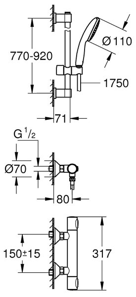 Grohe Precision Flow baterie de duș perete cu termostat StarLight Chrome 34805001