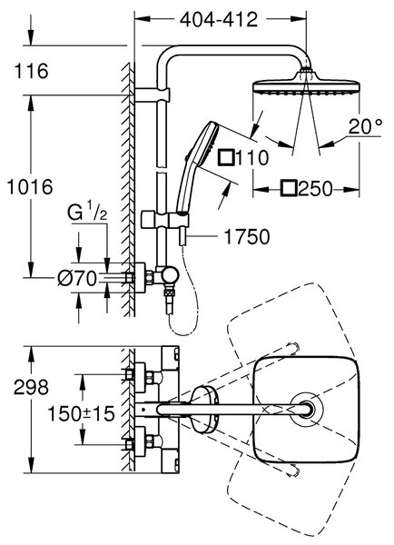 Grohe Vitalio Comfort set de duș perete cu termostat cu duș de ploaie negru 266962431