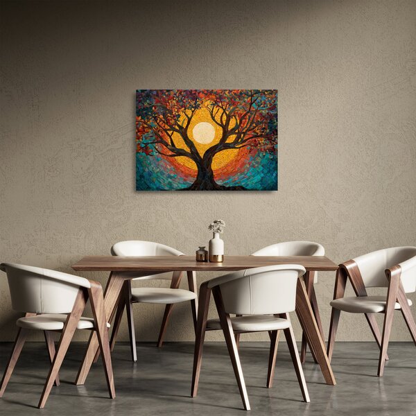 Tablou pe sticlă - Soarele în coroana arborelui vieții (70x50 cm)
