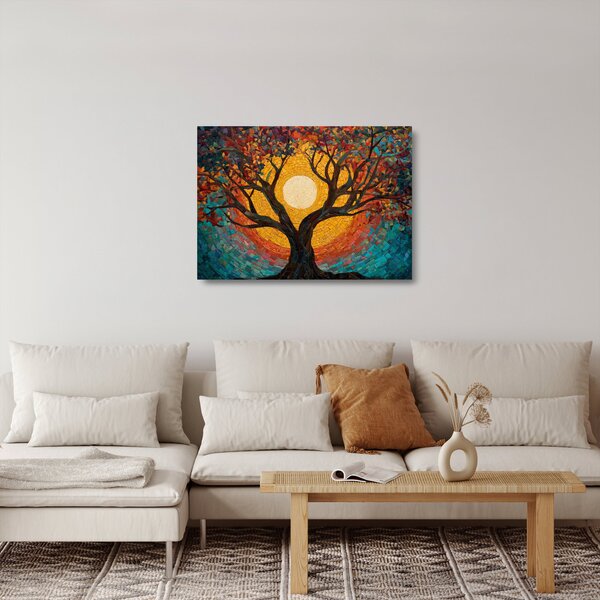 Tablou pe sticlă - Soarele în coroana arborelui vieții (70x50 cm)