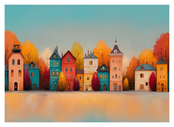 Tablou pe sticlă - Sat de toamnă (70x50 cm)
