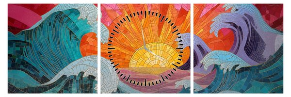 Tablou - Mozaic de valuri (cu ceas) (90x30 cm)
