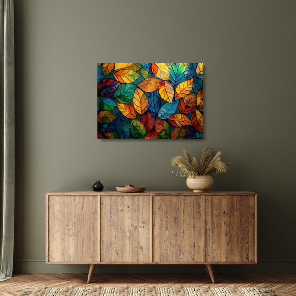 Tablou pe sticlă - Mozaic din frunze (70x50 cm)