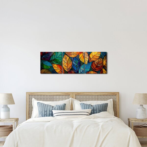 Tablou - Mozaic din frunze (cu ceas) (90x30 cm)
