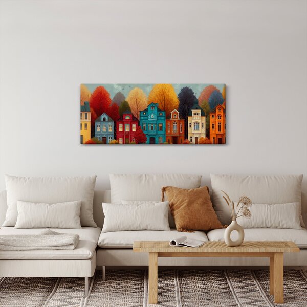 Tablou - Oraș de toamnă pictat (120x50 cm)