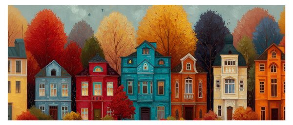 Tablou - Oraș de toamnă pictat (120x50 cm)