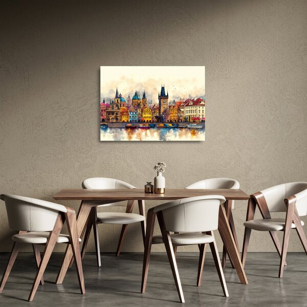 Tablou pe sticlă - Toamna în orașul pictat (70x50 cm)