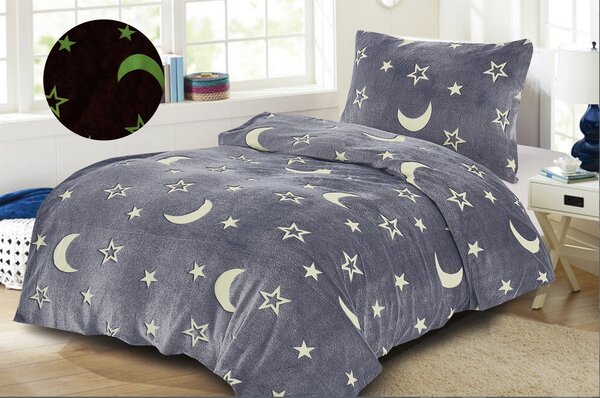 Lenjerie de pat fosforescenta din microplus gri BIG MOON Dimensiune lenjerie de pat: 70 x 90 cm | 140 x 200 cm