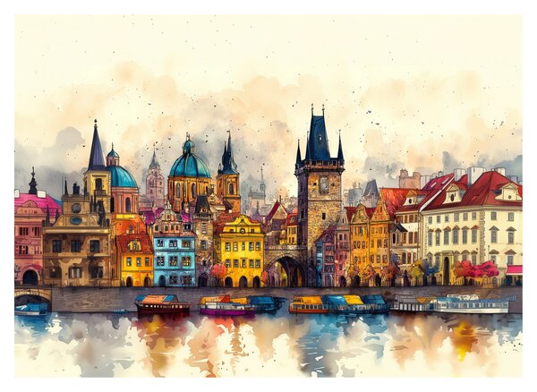 Tablou pe sticlă - Toamna în orașul pictat (70x50 cm)