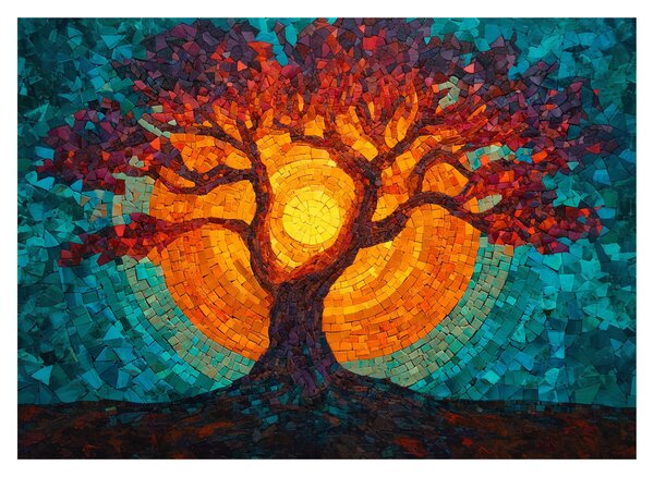 Tablou - Arborele vieții și soarele în mozaic (70x50 cm)