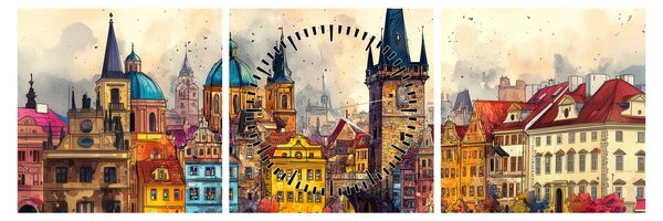 Tablou - Toamna în orașul pictat (cu ceas) (90x30 cm)