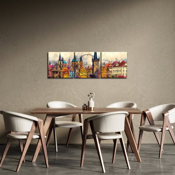 Tablou - Toamna în orașul pictat (cu ceas) (90x30 cm)