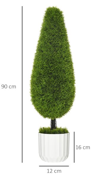 Set 2 Plante Artificiale cu Ghiveci de Ø12x16 cm, Muschi si Ciment, Plante Artificiale de 90cm din PE si Plastic, Verde-Alb HOMCOM | Aosom Romania