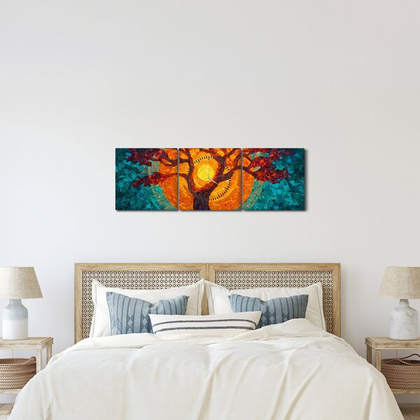 Tablou - Arborele vieții și soarele în mozaic (cu ceas) (90x30 cm)