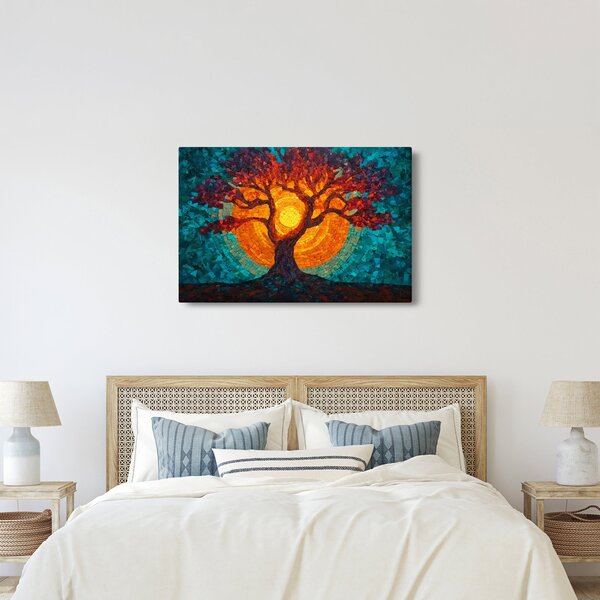 Tablou - Arborele vieții și soarele în mozaic (90x60 cm)