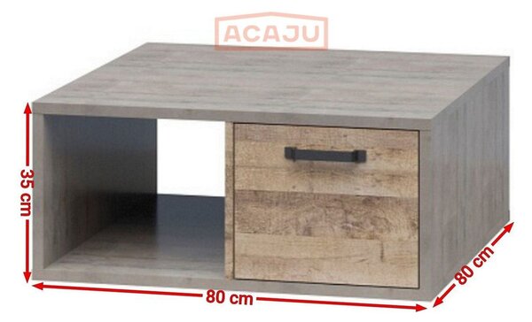 Masuta cafea Bari, stejar nisip/gri, PAL laminat, 80x80x35 cm